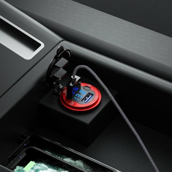 L4 Car Dual USB Charger QC3.0 USB Socket Power Outlet w/ Voltmeter + Switch  |  Car Charger Car Charger Black/Red/Gold/Blue