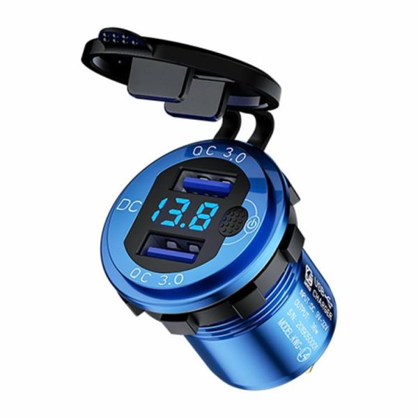 L4 Car Dual USB Charger QC3.0 USB Socket Power Outlet w/ Voltmeter + Switch  |  Car Charger Car Charger Black/Red/Gold/Blue