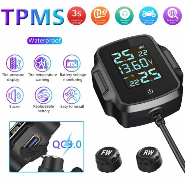 Motorcycle TPMS Tire Pressure Monitoring System w/ QC 3.0 USB Fast Charger  |  Motorcycle Electronics Motorcycle Motorcycle Electronics