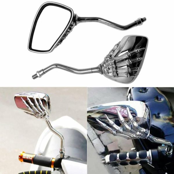 Skeleton Hand Motorcycle Rearview Mirrors 10mm 8mm Thread Universal 1 Pair  |  Replacement Parts Motorcycle Black