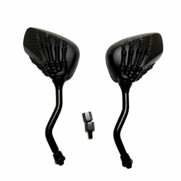 Skeleton Hand Motorcycle Rearview Mirrors 10mm 8mm Thread Universal 1 Pair  |  Replacement Parts Motorcycle Black