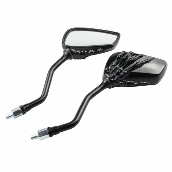 Skeleton Hand Motorcycle Rearview Mirrors 10mm 8mm Thread Universal 1 Pair  |  Replacement Parts Motorcycle Black