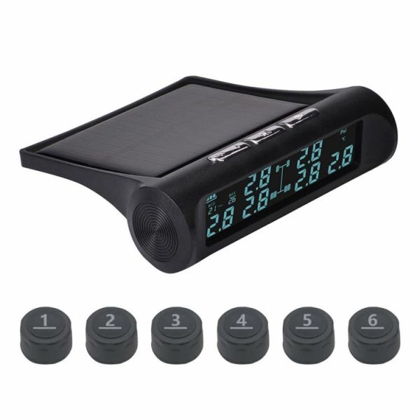 Wireless Car Tire Pressure Monitor 6 External Sensor Digital TPMS USB Solar 7Bar  |  Alarm System & Safety Car Electronics Alarm System & Safety