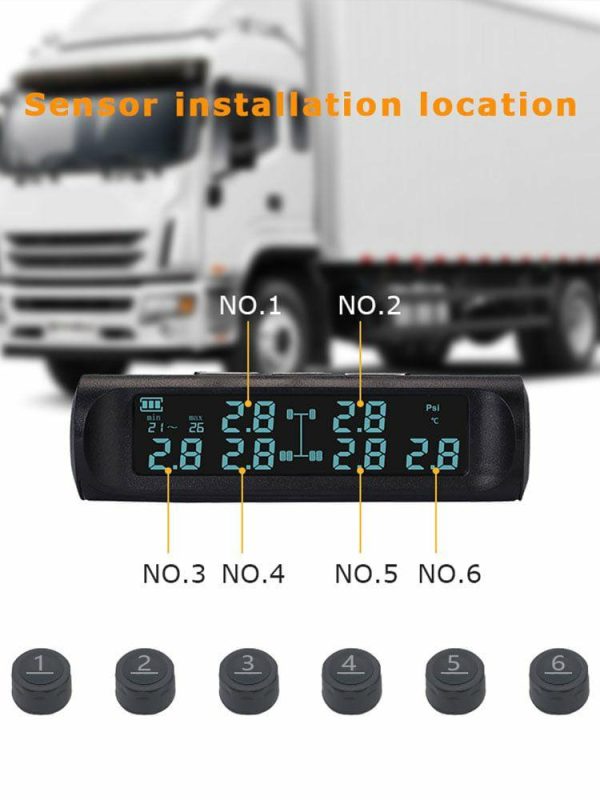 Wireless Car Tire Pressure Monitor 6 External Sensor Digital TPMS USB Solar 7Bar  |  Alarm System & Safety Car Electronics Alarm System & Safety