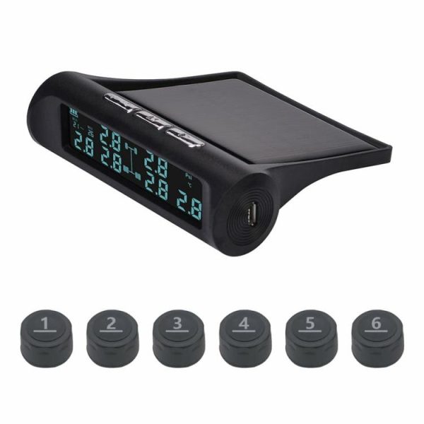 Wireless Car Tire Pressure Monitor 6 External Sensor Digital TPMS USB Solar 7Bar  |  Alarm System & Safety Car Electronics Alarm System & Safety