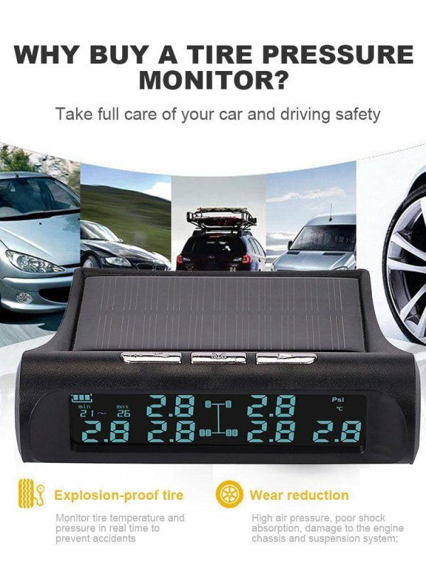 Wireless Car Tire Pressure Monitor 6 External Sensor Digital TPMS USB Solar 7Bar  |  Alarm System & Safety Car Electronics Alarm System & Safety