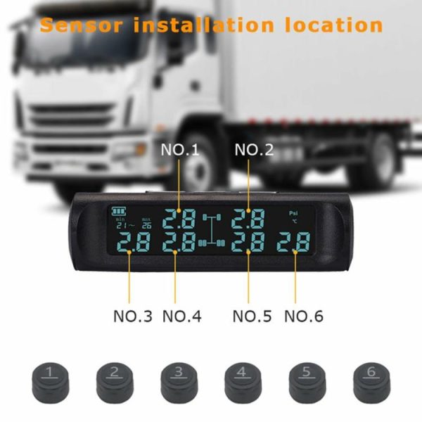 Wireless Car Tire Pressure Monitor 6 External Sensor Digital TPMS USB Solar 7Bar  |  Alarm System & Safety Car Electronics Alarm System & Safety