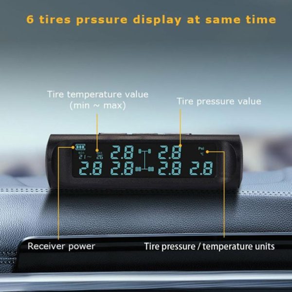 Wireless Car Tire Pressure Monitor 6 External Sensor Digital TPMS USB Solar 7Bar  |  Alarm System & Safety Car Electronics Alarm System & Safety