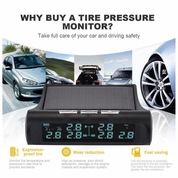 Wireless Car Tire Pressure Monitor 6 External Sensor Digital TPMS USB Solar 7Bar  |  Alarm System & Safety Car Electronics Alarm System & Safety