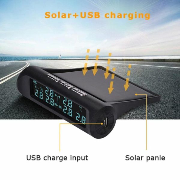 Wireless Car Tire Pressure Monitor 6 External Sensor Digital TPMS USB Solar 7Bar  |  Alarm System & Safety Car Electronics Alarm System & Safety